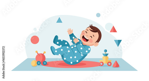 Joyful Moment Baby Lying with Toys Illustration for Kids Collection