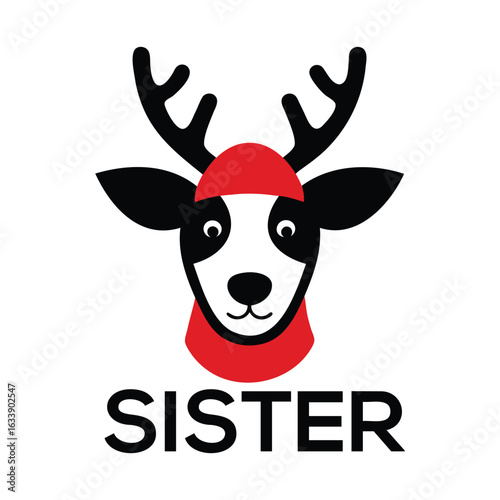 Cute Christmas Reindeer Face with “SISTER” Text – Holiday Character Design