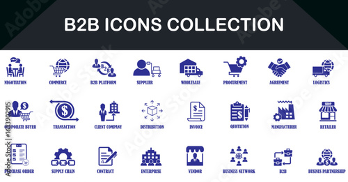 B2b business icons collection vector set for commerce platform and corporate partnership vector