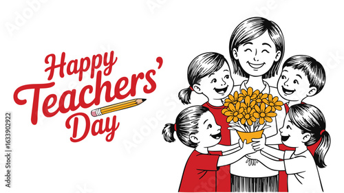 Illustration Children Celebrating Teachers Day