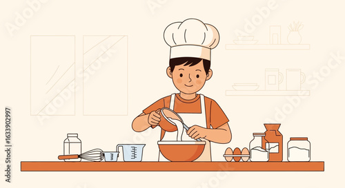 Joyful Young Boy Baking Delightful Treats at Home Culinary Adventures