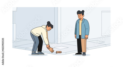 Kindness Depicted In Simple Illustration Of Helping Someone In The City