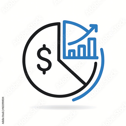 Round diagram with sectors with dollar currency and round arrow. Symbol of cost estimate analysis