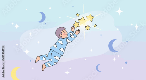 Little Dreamer Reaching For The Stars In A Whimsical Night Sky Artwork