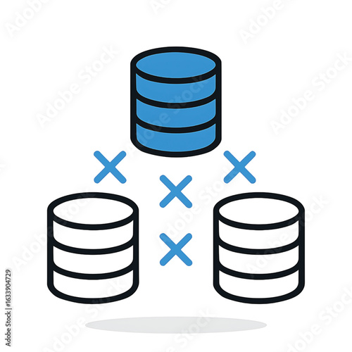 Icon of decentralized networking computing database system. Symbol of information silo