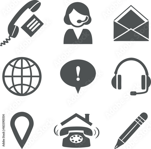 Vector art of set of communication and contact icons isolated on white background