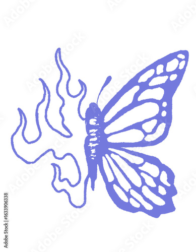 illustration of a butterfly with half a wing on fire