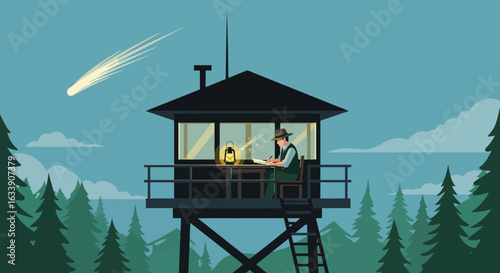 Night Watch In The Forest: Guardian Observes A Celestial Event From Above