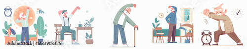 vector of a grandfather stretching after waking up