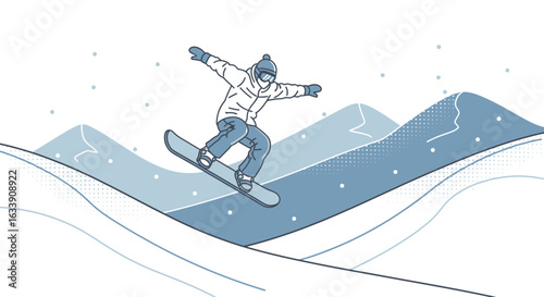 Minimalist Snowboarder In Snowy Mountain Scene Winter Outdoor Adventure