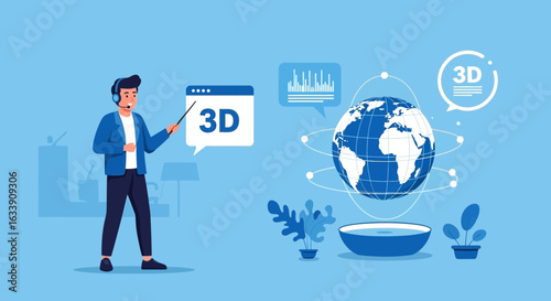 Online Instructor Explaining New 3d Technologies In A Webinar Setting