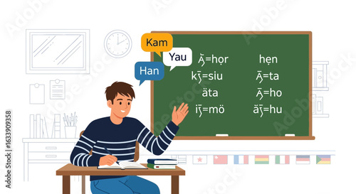 Online Language Tutor Explaining Words From Different Countries On Blackboard