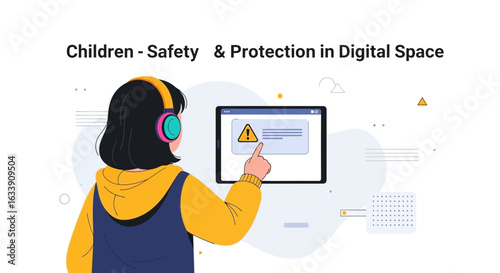 Online Safety Awareness Illustration To Protect Children From Internet Hazards