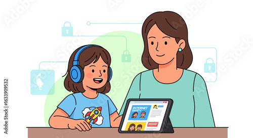 Online Safety Education For Child With Mother Using Tablet Technology At Home