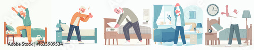 vector of a grandfather stretching after waking up