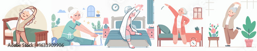 vector of a grandmother stretching after waking up