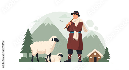 Pastoral Harmony A Shepherd's Serenade In A Tranquil Mountain Valley