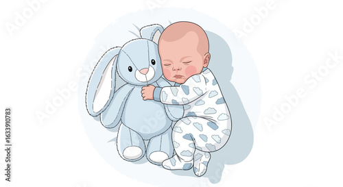 Peaceful Baby Sleeping With Plush Toy Captures Infant Innocence And Tranquility