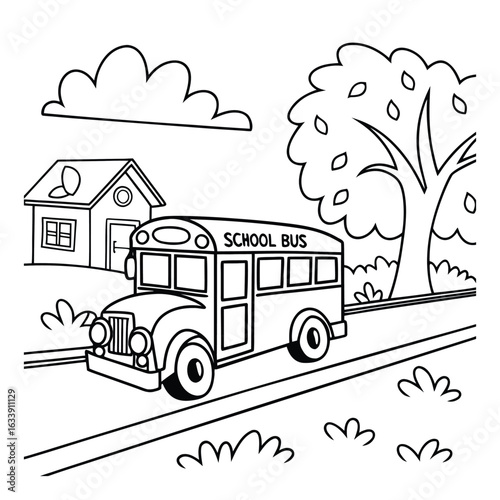 school bus on the road coloring page