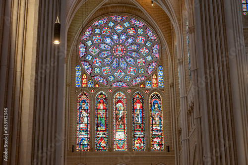 Stained glass windows of Chartres Cathedral, Notre-Dame de Chartres, Eure-et-Loir, France, classified as a UNESCO heritage