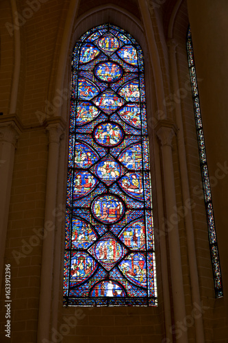 Stained glass windows of Chartres Cathedral, Notre-Dame de Chartres, Eure-et-Loir, France, classified as a UNESCO heritage