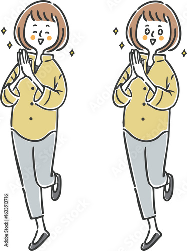 大喜びしている女性　全身　ベクター
