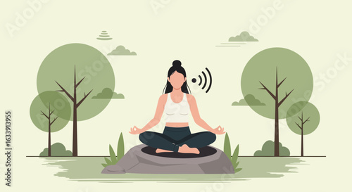 Serene Meditation In Natural Environment With Enhanced Mind Focus Illustration