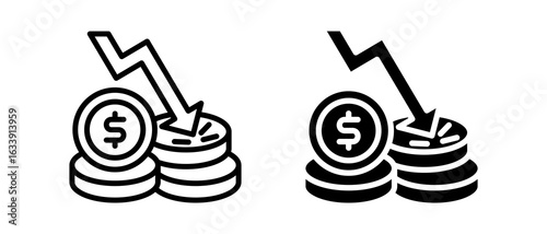 Money Loss multiple icon set of two.line and glyph vector illustration
