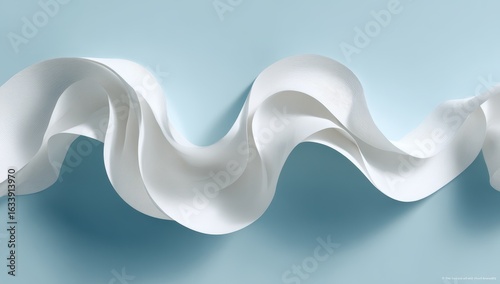 Abstract wavy white ribbon on light blue background