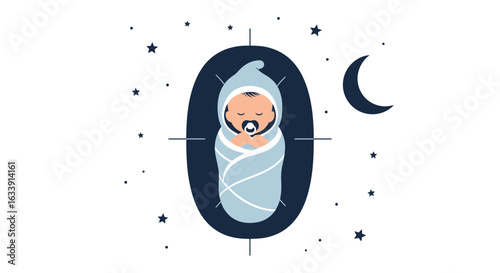 Serene Nighttime Lullaby: An Illustration Of A Newborn Baby Asleep And Dreamy