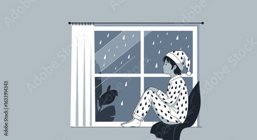 Rainy Day Reverie A Young Woman's Contemplative Moment by The Window