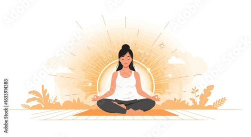 Serene Woman Practicing Meditation in Peaceful Environment at Sunrise