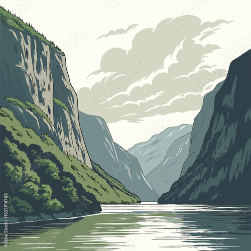 mountain lake and mountains