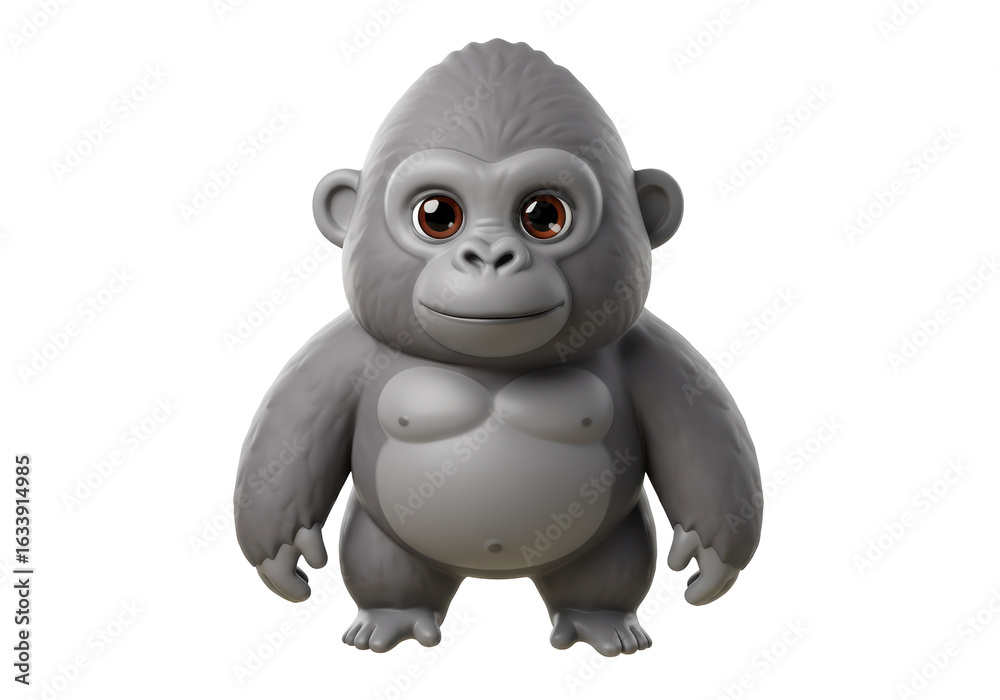 Naklejka premium Isolated Cute 3D Grey Gorilla Character with Brown Eyes, Ideal for Wildlife and Children's Themes
