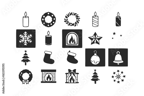 Christmas Fireplace & Mantel Icons – Vector Collection