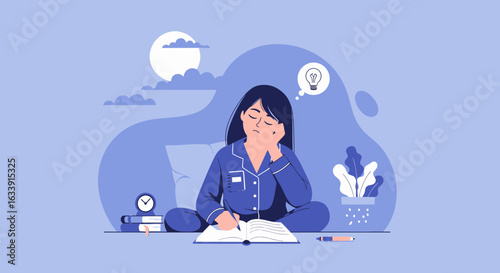 Sleepless Night Studying Concept Young Woman Trying to Study Late at Night
