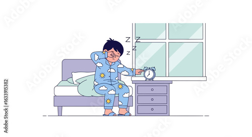 Sleepy Morning Wake Up With Pajamas And Alarm Clock Illustration