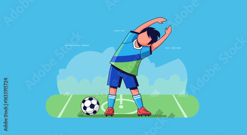 Soccer Player Stretching Arms And Torso Before The Game Starts Or Training