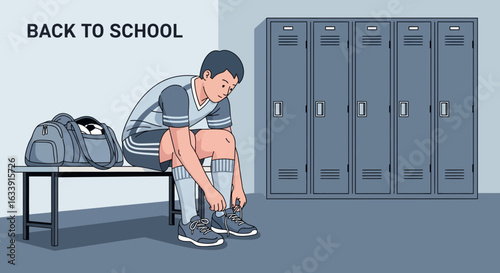 Soccer Player Prepares Before Match In School Locker Room For Training
