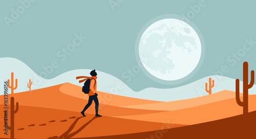 Solo Adventurer Under The Desert Moon Seeking Purpose And New Adventures