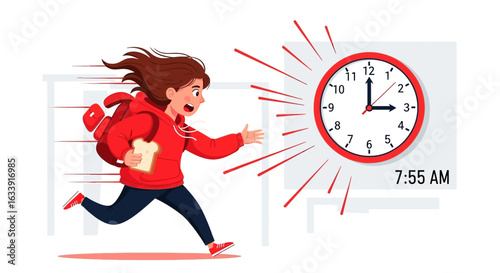 Rushing To School In The Morning With Backpack And A Toast In Hand