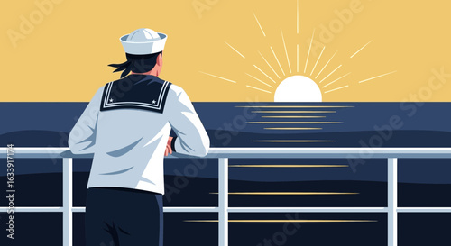 Sailor Gazing At The Ocean During Sunrise In The Early Morning