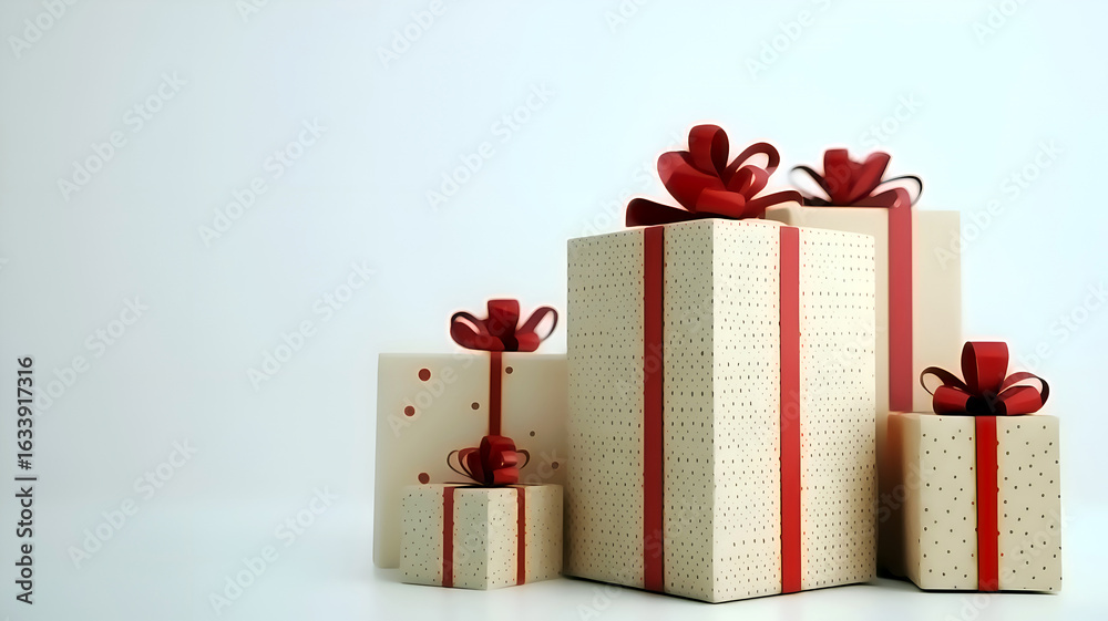 Fototapeta premium Wrapped Present Boxes Isolated on White Background.