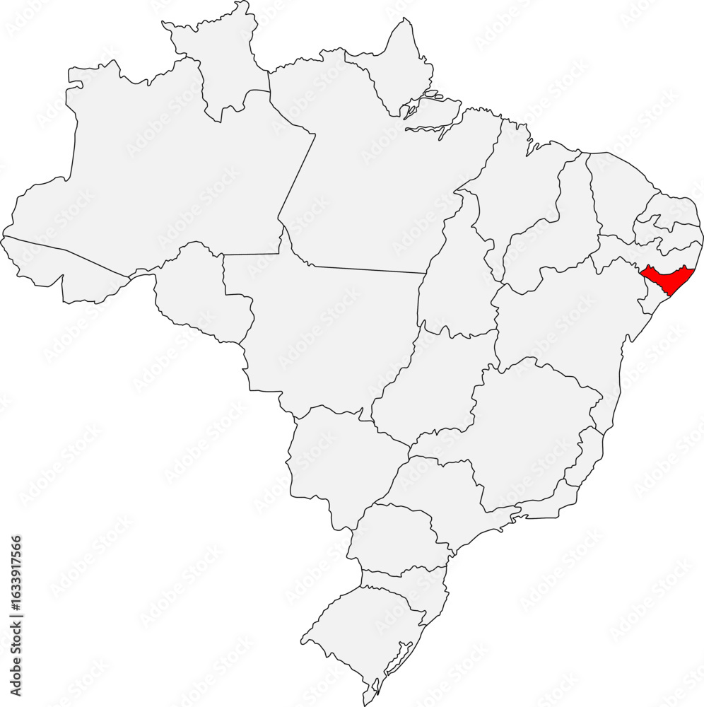 Obraz premium Map of Brazil highlighting the state of Alagoas. Ideal for geographic studies, travel guides, or projects related to its stunning beaches and coastal economy