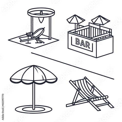 Beach resort leisure icons lounge chair