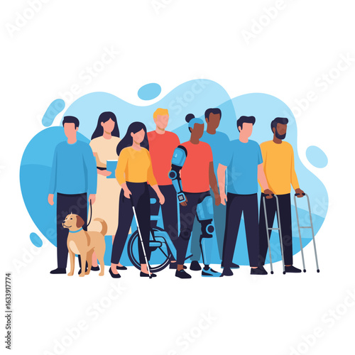 Diverse Group of People with Disabilities and Their Support Systems Representing Inclusion and Accessibility