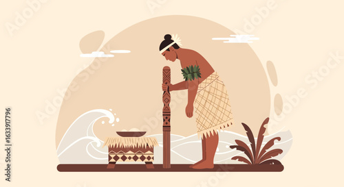 Traditional Ceremonial Preparation Of Kava For Ritual On Pacific Island