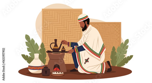 Traditional Coffee Ceremony Illustrated Displaying Authentic Cultural Ritual
