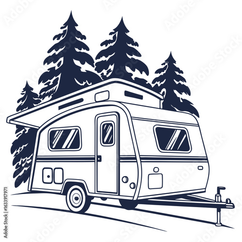 Forest camping trailer adventure travel trees