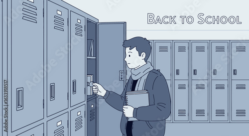 Student Opens His Locker on Back To School Illustration with Pastel Tones